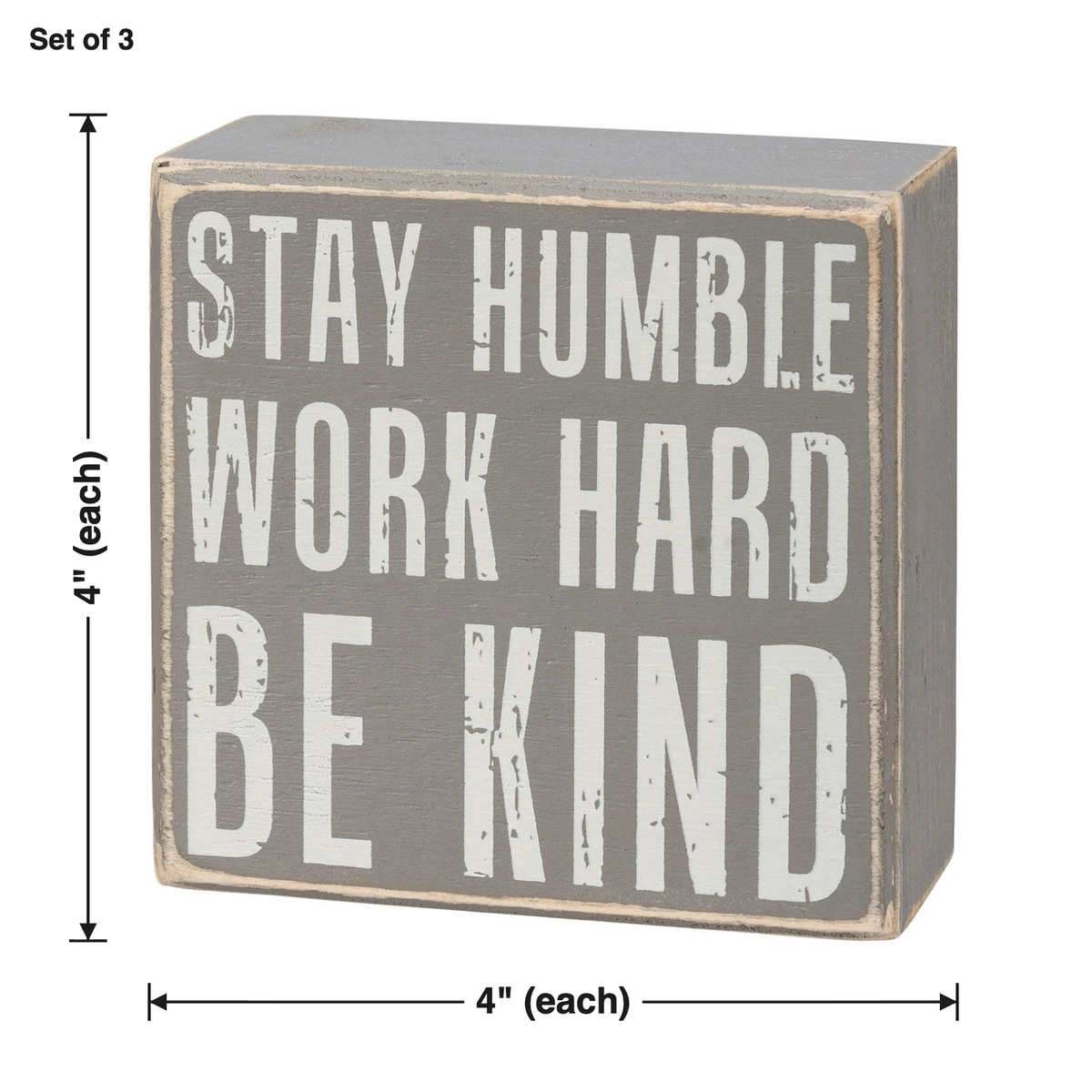 Stay Humble Gray Box Sign Set | Giftable Home Decor | 4" x 4" | Gift for Her
