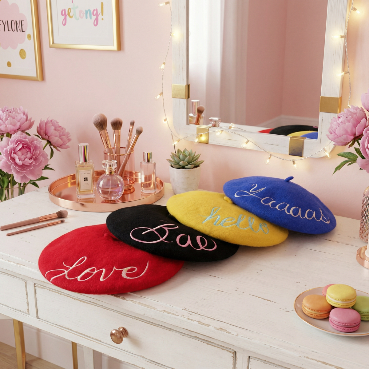 FLASH SALE: Embroidered Berets in 5 Fun Colors and Sayings | Wool and Nylon