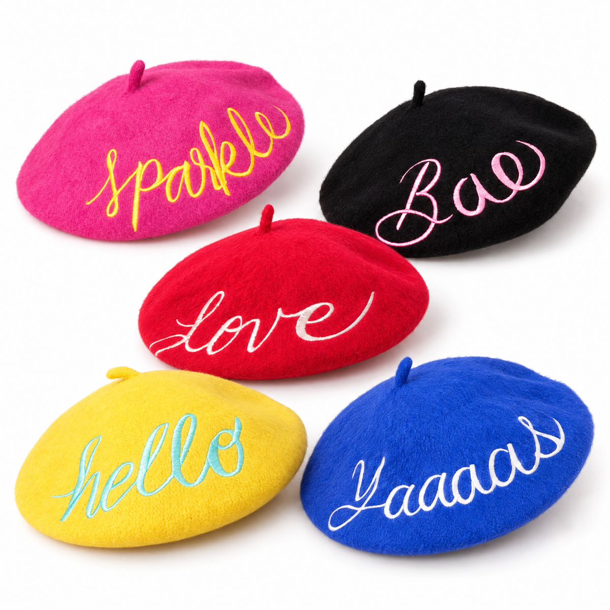 FLASH SALE: Embroidered Berets in 5 Fun Colors and Sayings | Wool and Nylon