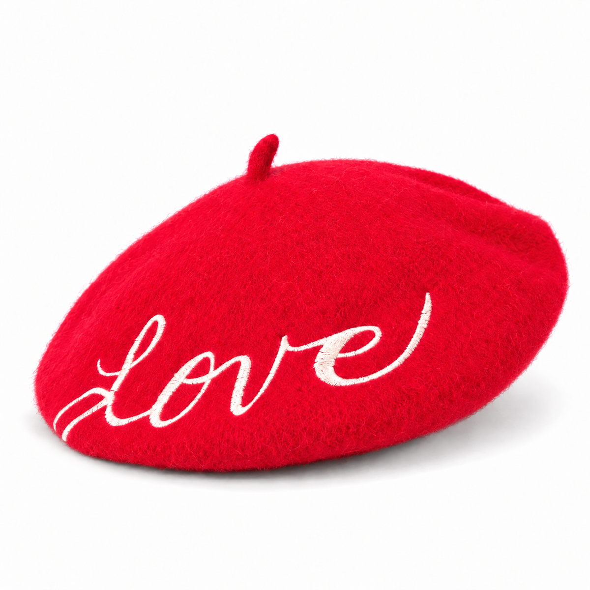Love Embroidered Beret in Red