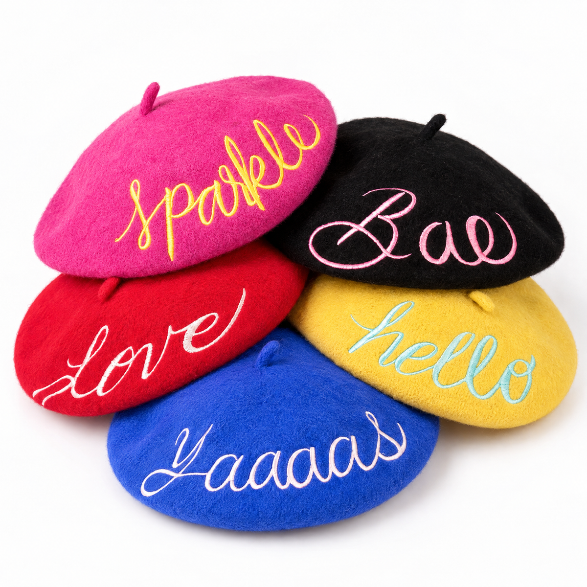 Love Embroidered Beret in Red