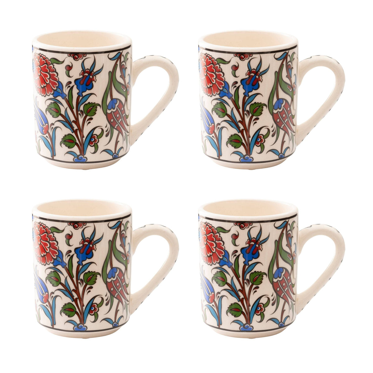 Set of 4 Handmade in Türkiye Ceramic Botanical Mugs - 9 Styles Available