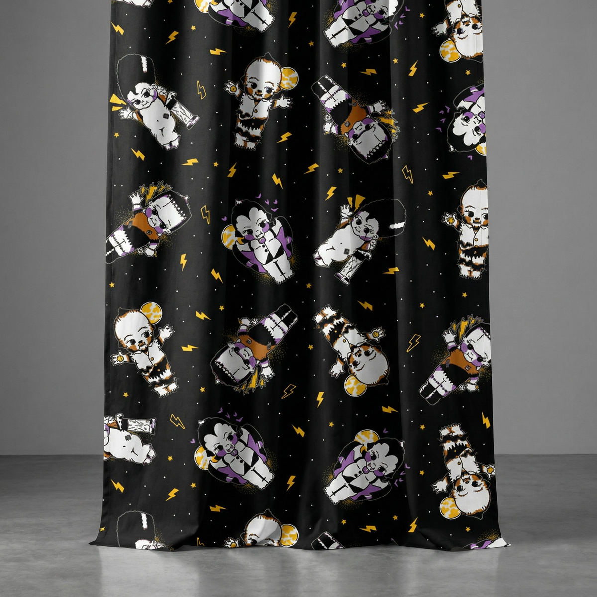 Sourpuss Kewpie Monsters Shower Curtain | Frankenstein Dracula Werewolf Polyester Bathroom Decor