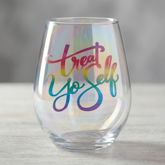 Treat Yo Self Jumbo Stemless Wine Glass in Rainbow Colors | 30 Oz. | Holds an Entire Bottle of Wine