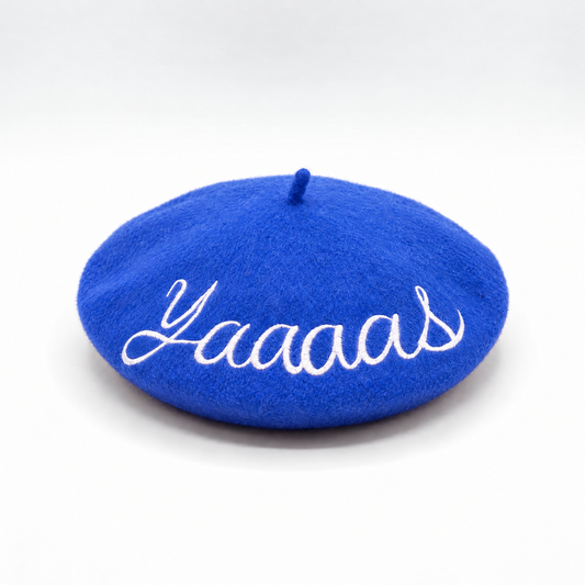 Yaaaas Embroidered Beret in Blue