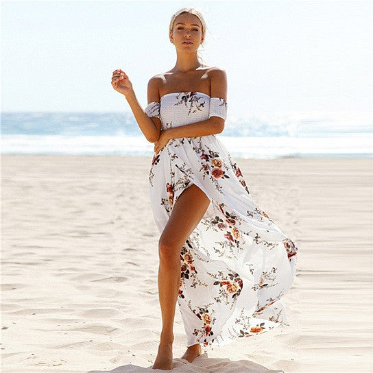 Resort Maxi Floral Open Front Off Shoulder Design